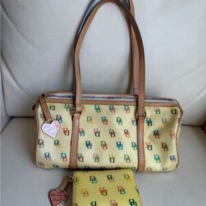 Dooney & Bourke Yellow Multicolor Logo Shoulder Barrel Bag & Matching Wallet